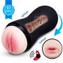 Vibrating Male Masturbator Cup, Oral & Pussy 2 in 1 Masturbation Toys with Moan for Man for Intense, Fovel Stimulator 3D Textured Pocket Stroker Suck Tongue Blow Job Male Sex Adult Realistic Vagina