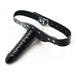 Smspade Single-Ended Dildo Gag, Leather Single Dong Hardness Mouth Plug Black