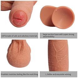 Women 7.09 Inch Realistic Waterproof Double Layer Silicone Ď-Dîld`ɔ with Suction Cup Massager