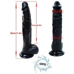 HYLHYL5-F Pěggìng Stràp ón, Huge Big Size Ultra-Soft Long Thick Ergonomic Designed Stick Double Skin-Safe Silicone Material for Women Black PVC Material Overall Length: 29cm/11.4in