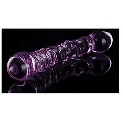 Alibuy Crystal Glass Dildos Penis with light Purple Ridged Spiral Pleasure Wand Anal Beads for Female G-spot Gay Masturbation