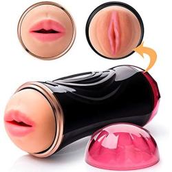 Rzoeox Male Masturbator Cup with Porn Star Audible Moans, Realistic Vagina and Mouth with Teeth and Tongue 7 Vibration Modes Sex Toys for Men