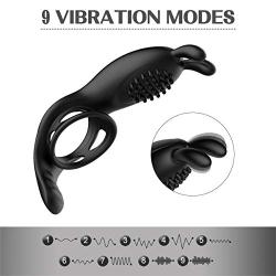 Penis Ring Vibrator with Rabbit Ears 9 Vibration Modes Wireless Remote Control for Couples Play, PALOQUETH Rechargeable Mens Vibrating Cock Ring Waterproof for Longer Harder Erection