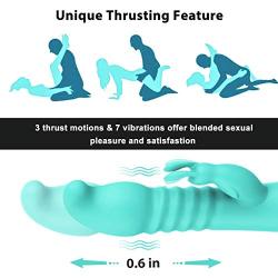 Thrusting Rabbit Vibrator with 3 Powerful Thrusting Actions 7 Vibration Modes for G Spot Clitoris Stimulation, PALOQUETH Waterproof Dildo Bunny Vibrator Personal Sex Toy for Women, Rechargeable Blue