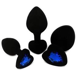 Eastern Delights Anal Sex Trainer 3PCS Kit Heart Silicone Jeweled Butt Plugs (Black)