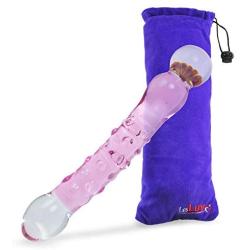 LeLuv Dildo 8 inch Glass Double-Ended Flower Bead Pink Curved Textures Bundle with Premium Padded Pouch