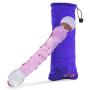 LeLuv Dildo 8 inch Glass Double-Ended Flower Bead Pink Curved Textures Bundle with Premium Padded Pouch