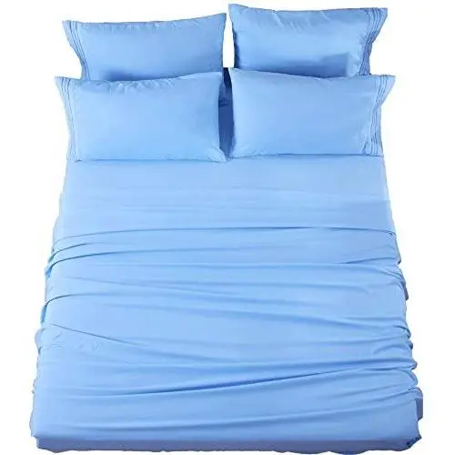 SONORO KATE Bed Sheets Set Sheets Microfiber Super Soft 1800 Thread Count Luxury Egyptian Sheets 16-Inch Deep Pocket Wrinkle Fade and Hypoallergenic - 6 Piece (Full, Lake Blue)