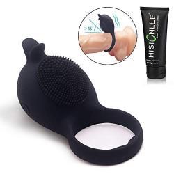 Dolphin Vibrating Penis Ring Rechargeable Silicone Cock Ring Stimulator for Male Longer Lasting Erections Sex Toys (Black)