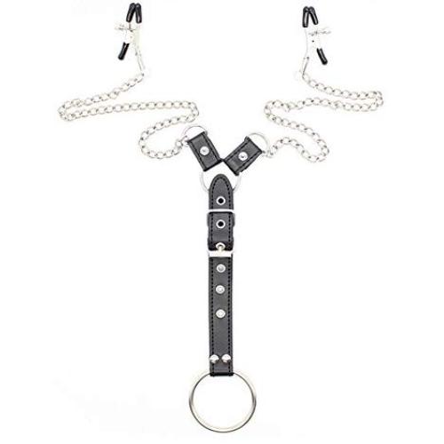 Bedmate Mens Metal Nipple Clamps with Penis Cock Ring