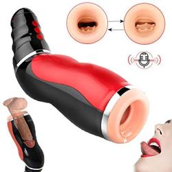 Male Masturbator Cup, Electric 5 Clamping+ 10 Vibrating with Various Girls Moans Stroker Masturbation Cup Rechargeable 3D Realistic Vagina Massage Vibrator Sex Toys for Men Blowjob (Red)