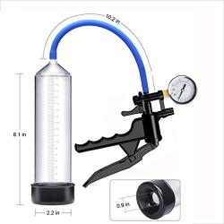 Riliy- Exèrcǐsè Training Male 8inch Manual Pull Rod Blue Negative Pressure Vacuum Exerciser Pènǐs Stretch Pump with 3 Enlarged Rings Couple Best Gift