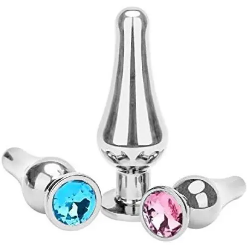 Anal Plug Anal Trainer Kit, Greatlevel Tapered Metal Jeweled Fetish Jewelry Butt Plug Anal Sex Toys Women Men Couples Lover (3PCS)
