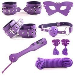 kanersty 7Pcs Faux Leather Purple Handcuffs Adult Restrictions Sex Toy Games Bondage Set