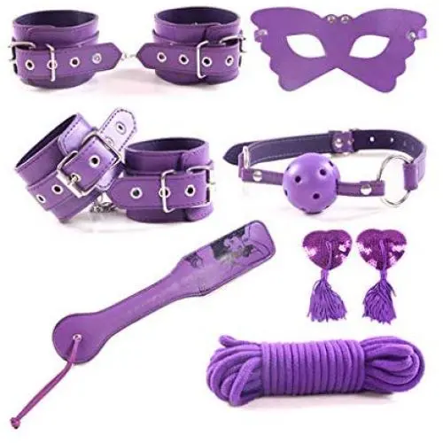 kanersty 7Pcs Faux Leather Purple Handcuffs Adult Restrictions Sex Toy Games Bondage Set kanersty 7Pcs Faux Leather Purple Handcuffs Adult Restrictions Sex Toy Games Bondage Set