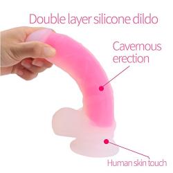 Silicone Dildo 8.5inches with Suction Cup Realistic Cock Penis Double Layered Dong