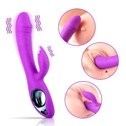 G Spot Rabbit Vibrator with Clit Stimulator for Double Stimulation Rechargeable, SHEQU Waterproof Vibrating Dildo Vibrator Sex Toys with 10 Powerful Vibrations for Women Couple Vagina Anal Play