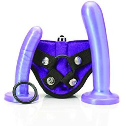 Tantus Bend Over Beginner Kit - Ultra-Premium Silicone Strap-on Dildo and Harness Kit - Purple Haze