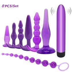 Bantie 8PCS Anal Butt Plugs Trainer Kit Beginner Set Medical Silicone Prostate Massager(Purple)