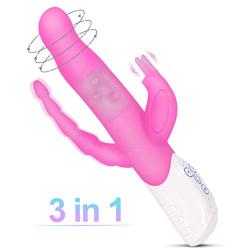 Rabbit G-spot Vibrator-Rotating&Vibrating Dildo Vibrators 3 Stimulations for Clitoris Anal and Vagina, with 7 Powerful Vibrations and 3 Speed Rotating Beads Rechargeable, Waterproof 3 in 1 Sexy Toy