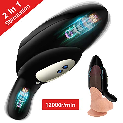 Male Masturbator Cup Penis Training Vibrator - Adorime Sexual Endurance Prolonging & Testicles Double Stimulator with 10 Modes, Stamina Training Tool Glans Trainer Adult Sex Toys for Man
