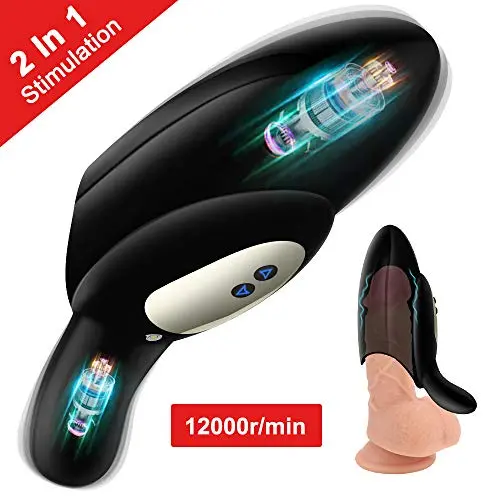 Male Masturbator Cup Penis Training Vibrator - Adorime Sexual Endurance Prolonging & Testicles Double Stimulator with 10 Modes, Stamina Training Tool Glans Trainer Adult Sex Toys for Man