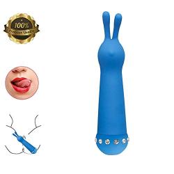 ALBK Ma％Stùrbation F-Lirt Toy Handheld Portable Electric C-lǐtōris Massager, Diamond Silicone Bunny Ear 10 Frequency Vibrator Blue