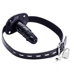 YiFeng Lockable Dildo Penis Mouth Gag with Lock Bondage Leather Strap On BDSM Adult Sex Toy (Long)