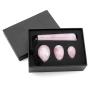 PESOENTH 4Pcs Set Jade Yoni Eggs Massage Stick,3 Pcs Drilled Natural Rose Quartz Crystal Jade Eggs Massage Stone + 1 Pcs Guasha Scraping Massage Tool for Women Kegel Exercise Train Pelvic Muscles