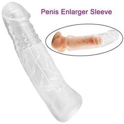 Reusable Condom Penis Sleeve Extender,Couple Membrum Penis Case Cover Dick Overstriking Erection Ipsism Sexual Intrest Stick Wand Fun Rod Sleeve (Transparent)