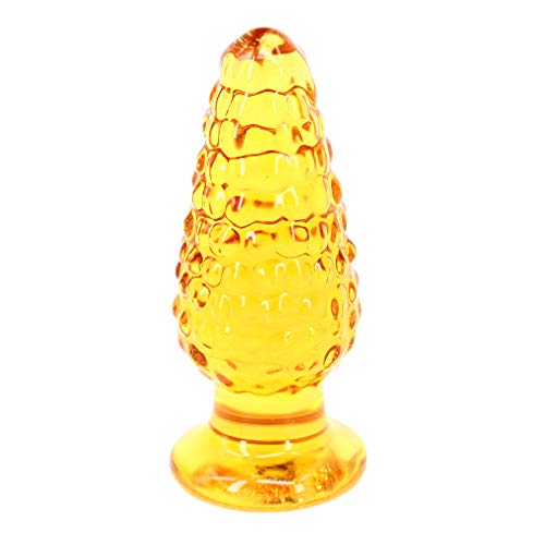 Eastern Delights Elite 3.7 Inch Corn Shape Glass Dildo Anal Plug, Glass Pleasure Wand, Yellow