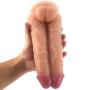 Massive Double Dildo with Suction Base Dual Dicks Big Cock Adult Sex Toy (Flesh)