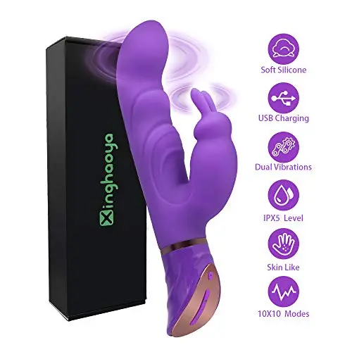 XINGHAOYA G Spot Rabbit Vibrator with Bunny Ears for Clitoris Stimulation, Waterproof Rechargeable Dildo Vibrator Clit Stimulator with 10 Vibration Modes Quiet Dual Motor for Women Couples XINGHAOYA G Spot Rabbit Vibrator with Bunny Ears for Clitoris Stimulation, Waterproof Rechargeable Dildo Vibrator Clit Stimulator with 10 Vibration Modes Quiet Dual Motor for Women Couples