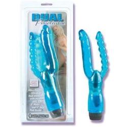 Multi Speed Double Pleasure Dual Penetrator Vibrator G-spot Female Massager with Anal Beads (Blue) Adult Sex Toy Product!