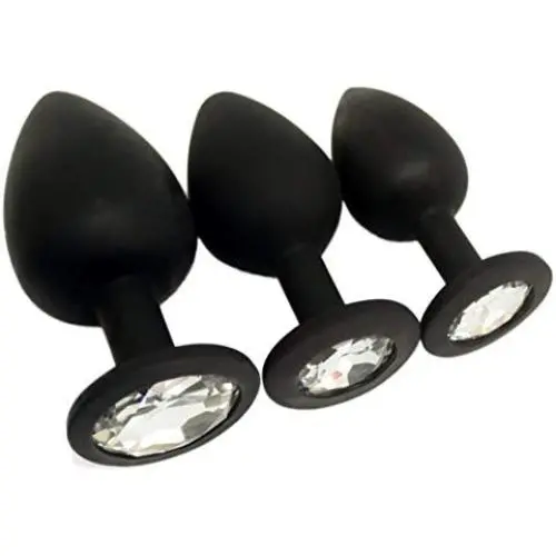 Eastern Delights Elite 3PCS Silicone Jeweled Anal Butt Plugs Anal Trainer Set, Black Sil with Clear Gem Eastern Delights Elite 3PCS Silicone Jeweled Anal Butt Plugs Anal Trainer Set, Black Sil with Clear Gem