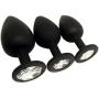 Eastern Delights Elite 3PCS Silicone Jeweled Anal Butt Plugs Anal Trainer Set, Black Sil with Clear Gem