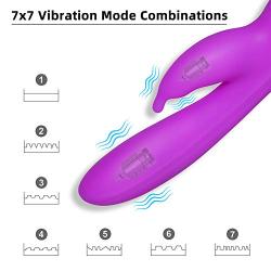 G Spot Rabbit Vibrator for Women - Seamless Dual Powerful Motor with 7 Vibration Modes Rechargeable Clitoris Stimulation Waterproof Wand Massager Couple Dildo Adult Sex Toys (Purple)