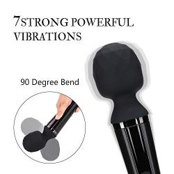 RUNSETOY Wireless Massager,Cordless Wand Waterproof Massager,USB Recharge,Big Size with Powerful Motor Personal (7 Modes) Black