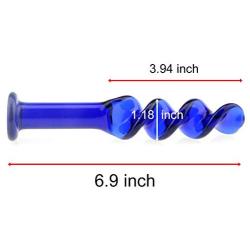 Wowlife Sex Toy, Blue Screw Thread Round Glass Dildo Crystal Penis for Couple Lover