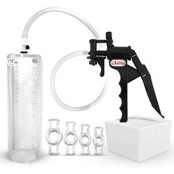 LeLuv Tyro Black Lightweight Penis Pump Bundle with 4 Sizes of Constriction Rings 9 x 2.75 inch Cylinder Diameter