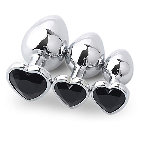 Escolourful Amal Plug Heart Shape Six-Toys for Men Women Beginners, 3 Sizes (3PCS, Black)