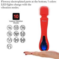 Wand Massager for Relaxation,Magnetic Rechargeable,LED Light of Seven Colors,Red