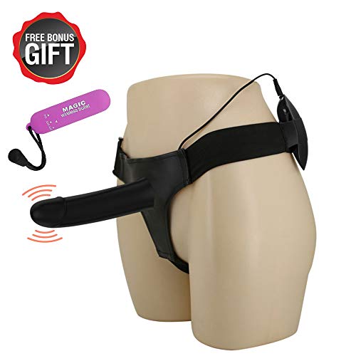 Vibrating Adjustable Hollow Strap-On Harness Extender Bigger Penis Flesh Dildo Sleeve Realistic Harness Increase The Size and Strength Adult Sex Toy for Couples Man Women (Black, 7.0 inch)