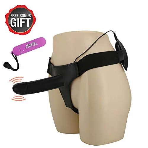 Vibrating Adjustable Hollow Strap-On Harness Extender Bigger Penis Flesh Dildo Sleeve Realistic Harness Increase The Size and Strength Adult Sex Toy for Couples Man Women (Black, 7.0 inch)