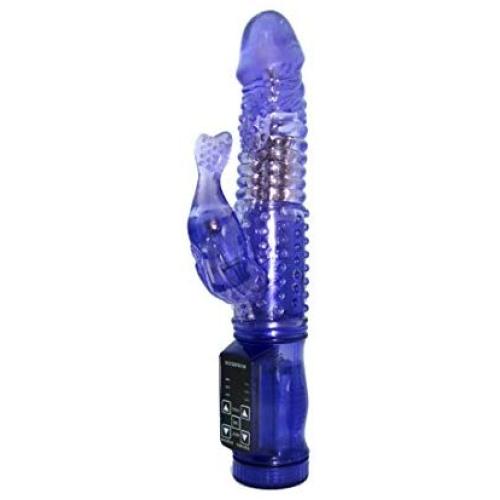 Vibrator for Women; Slim Line Passion Wave Vibrator Dildo with Clitoral Stimulation and Rotating Pearls in Head