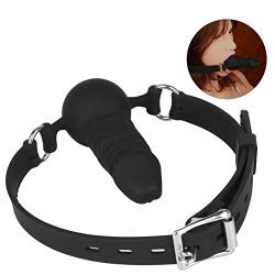 FST Silicone Realistic Dildo Gag with Ball, Adjustable Strap on Mouth Gag for SM (Black)