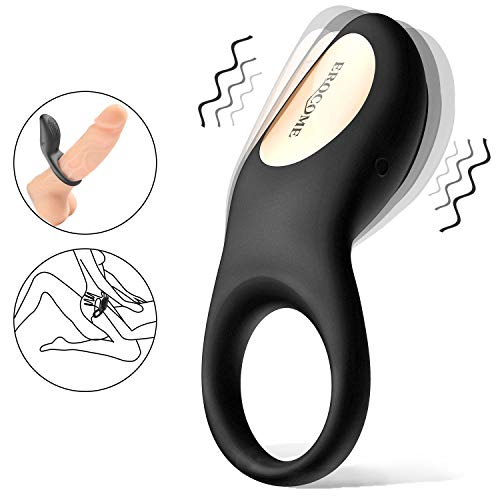 EROCOME Full Silicone Vibrating Sagitta Cock Ring - Waterproof Rechargeable Penis Ring Vibrator with 8 Modes - Sex Toy for Male or Couples (Black)