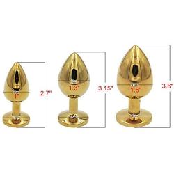 NewMaxer 3PCS Golden Stainless Steel Metal Anal Plug Diamonds Metal Plated Jeweled Sexy Anal Stopper