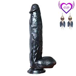 JDesto- 12&quotLifelike Massager Ge Size Massager and Strong Suction Cup Free with Earrings DEPUR (Color : Black)