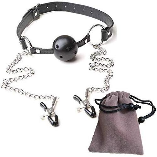 Vimbo Women Body Chains - Entertainment Chain Clip Combination Nipple Clip with Fun Ball - Adjustable Clip with Gray Storage Bag (25.6)